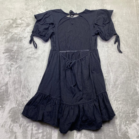 Free People FP Beach Black Open Back Ruffle Mini Dress Sz S Textured Boho Summer - Picture 6 of 9